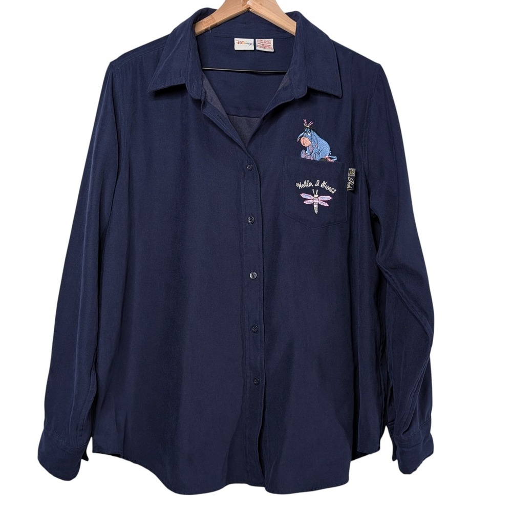 Disney Womens XL Eeyore Button Up Top Faux Suede Kidcore Goblincore Kidcore